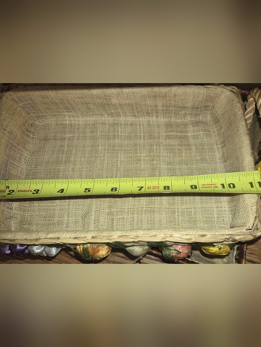 2 Vintage Raffia Woven Nesting Baskets decorated with colorful embroidered fruit - Picture 6 of 8